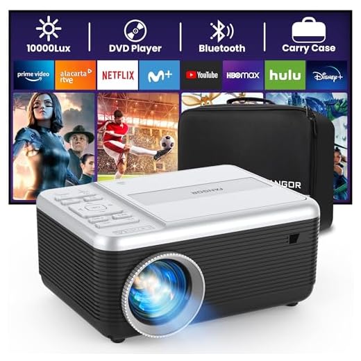 Mini Projector, FANGOR Portable Projector Built in DVD Player, 1080P Support Bluetooth Projector 720P Native, 6000L Video Movie Projector 200" Display, Compatible with TV Stick/ laptop/PS4/ USB/SD