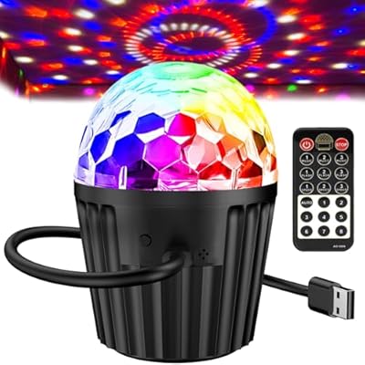 Portable Mini Disco Ball Light for Party, RGB DJ Strobe Light with Remote Control and USB Cable, Sound Activated Stage Lights for Home Dance, Birthday, Easter, Karaoke and Halloween Decoration Lamp