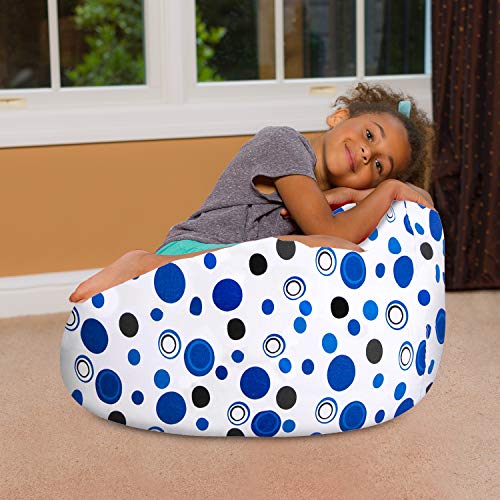 Posh Creations Bean Bag Chair for Kids, Teens, and Adults Includes Removable and Machine Washable Cover, Canvas Bubbles Blue and White, 27in - Medium - Thumbnail 4