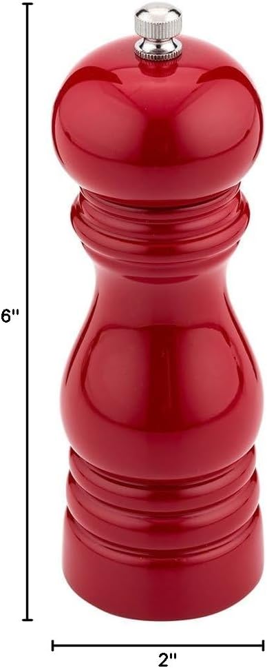 Restaurantware 6-IN Classic French Pepper Mill: Perfect for Restaurants Cafes and Catered Events - Adjustable Coarseness Pepper Grinder - High Gloss Red Environment-Friendly Rubberwood - 1-CT