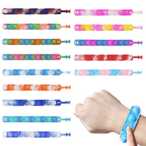 VEGCOO 14PCS Fidget Pulsera Pop it Toy, Pulseras de Silicona Antiestrés, Pulsera de Juguete de Descompresión, Detalles Cumpleaños para Niños y Adultos (B)