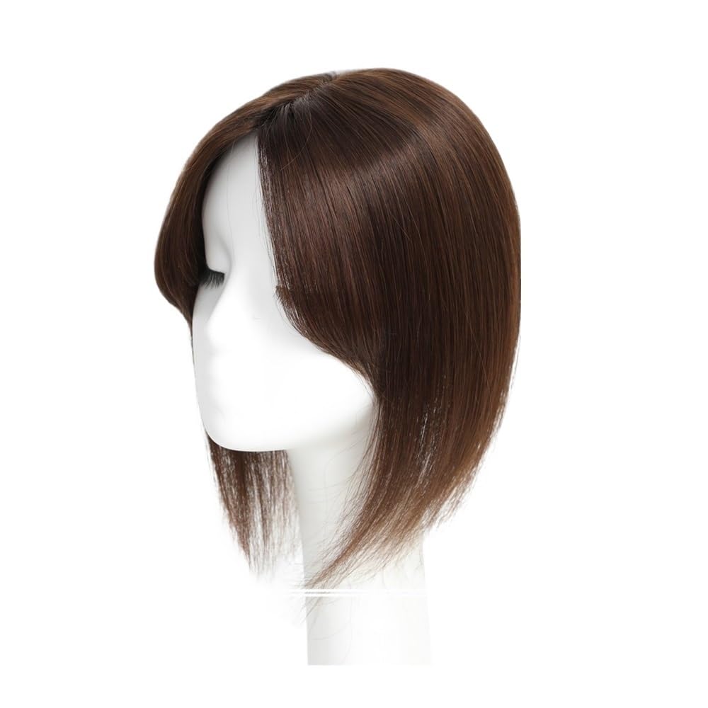 Topper for capelli umani con frangia for donna, clip con base in seta 12X13 cm nel parrucchino for capelli diradati(30 cm,Dark Brown)