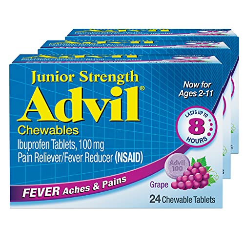 Advil Junior Strength Chewable Ibuprofen Pain Reliever and Fever Reducer Childrens Ibuprofen for Pain Relief Grape - 24 Tablets (Pack of 3)
