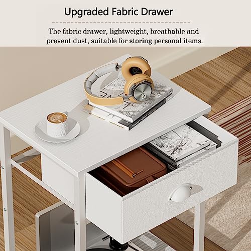 Furologee CTET-008-WHITE Nightstands Set Of 2, End Table With Fabric Drawer, Small Side Table For Small Spaces, 2 Tiers Storage Shelves End Table, Bedside Table For Living Room, Bedroom thumb #6