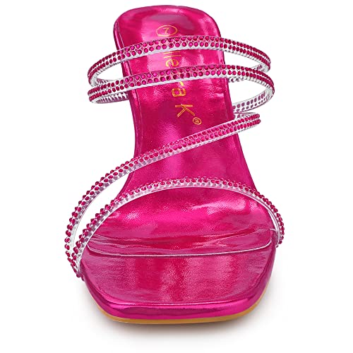 Allegra K Women's Rhinestone Strappy Kitten Heels Hot Pink Slide Sandals 8.5 M Us #TOP1