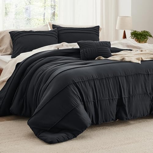 Bedsure Queen Comforter Set 4 Piece, Black Boho, Pinch Pleat, All-Season by Bedsure - Used condition - US$35.55