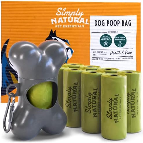 Hundekotbeutel und Spender von Simply Natural - 120 Stück Kotbeutel - 100% extra dicke, biologisch abbaubare Hundebeutel inkl. Hundekotbeutel-Spender und Clip für 120 Hundekotbeutel