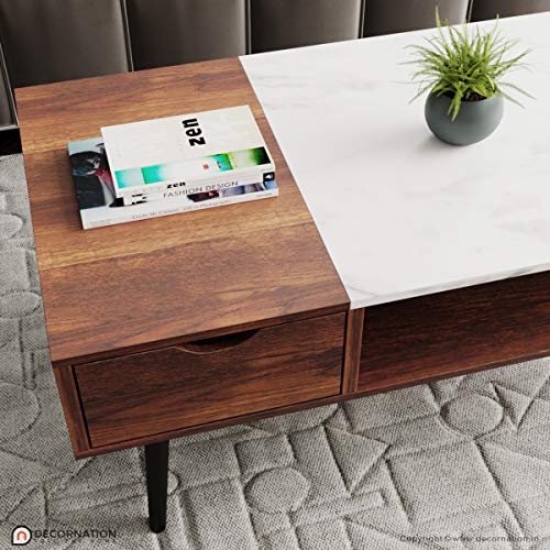 DecorNation Tyla Solid Wooden Coffee Table with Drawer Storage and Shelf - Centre Piece for Living Room, Hall, Bedroom, Office Furniture (42 x 20 x 16 in, Brown) - Image 3