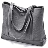 Canvas Laptop Tote Work Bag for Women with 15.6 Inch Computer Compartment Pockets - Gray