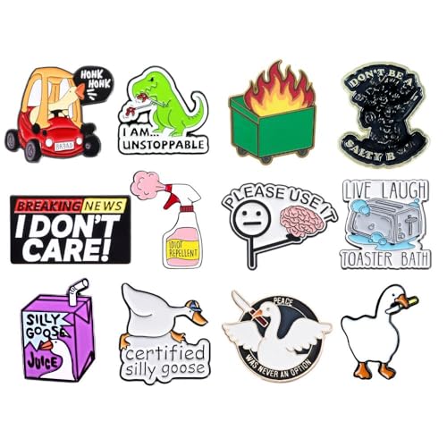 Funny Enamel Pins Pin for Adults Hat Jacket Backpack Bags Button Lanyard Assorted Cool Cute Fun Lapel Meme Cartoon Novelty Funky Silly Goose It’s Fine Sarcastic Pines Work Gifts Supplies