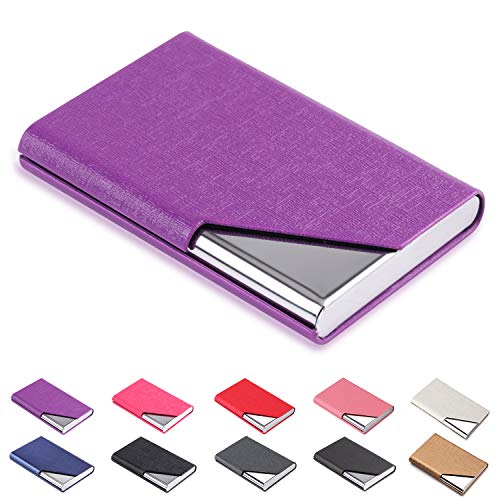 DMFLY Business Name Card Holder Luxury PU Leather & Multi Card Case, Business Name Card Holder Wallet Credit Card ID Case Holder for Women & Men - Keep Your Business Cards Clean (Purple)