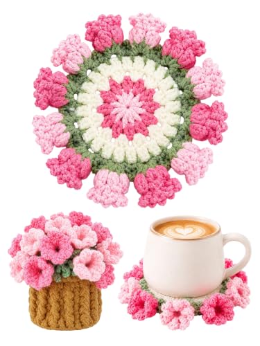 KQJS Crochet Flower Bouquet Coasters, Cotton Tulip Gifts for Home Decor 1Pc - image 1