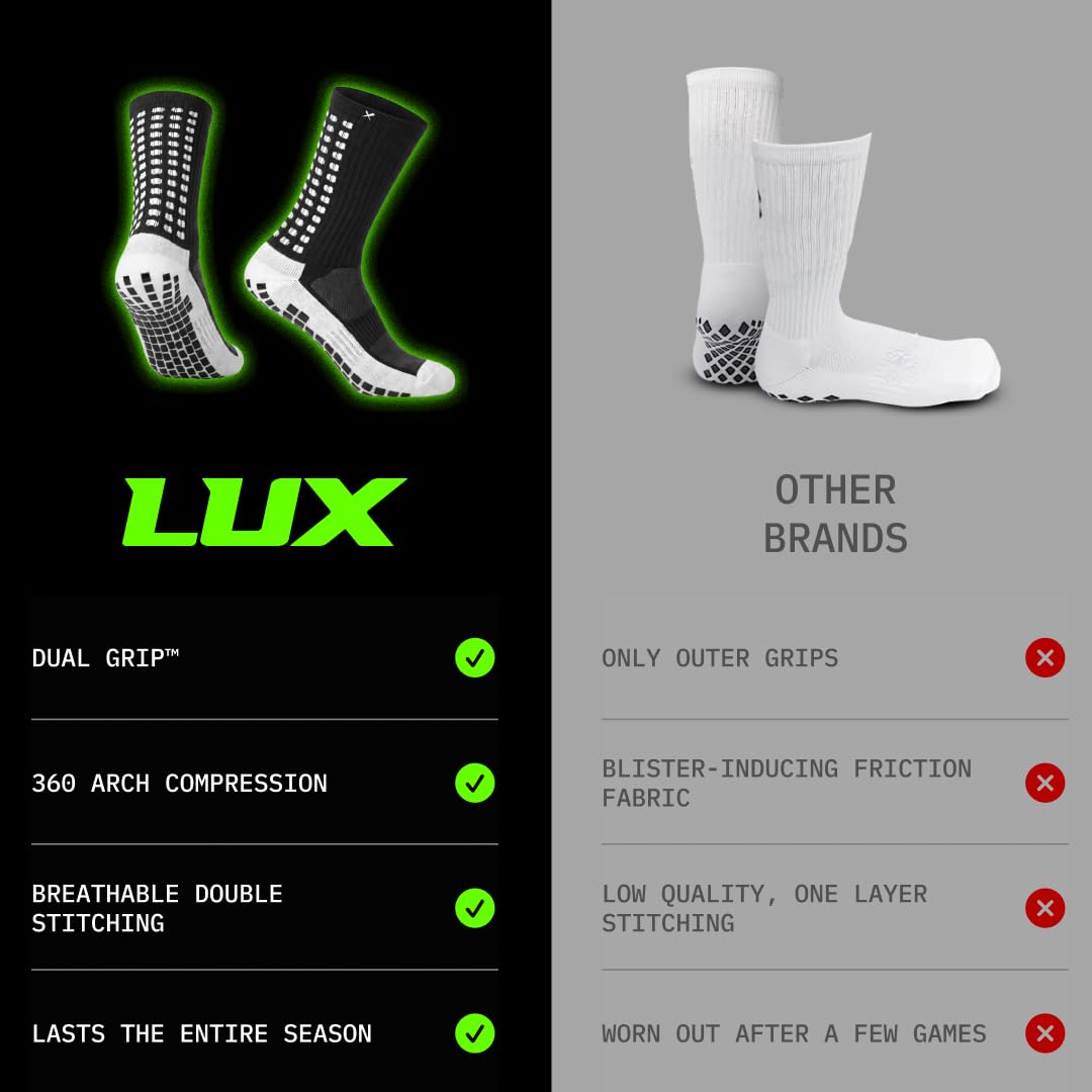 LUX Antiscivolo-Calze da calcio, Calzini antiscivolo, cuscinetti in gomma, qualità superiore, pallacanestro, calcio, escursionismo, corsa, in coordinato disponibili in Bianco, Nero, Rosso, Blu