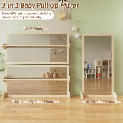 Little Oak Play Montessori Mirror with Pull-Up Bar – Montessori Mirror with Bar for Toddlers, Baby Pull Up Bar for Nursery, Playroom & Classroom by Little Oak Play - Used condition - Image 4