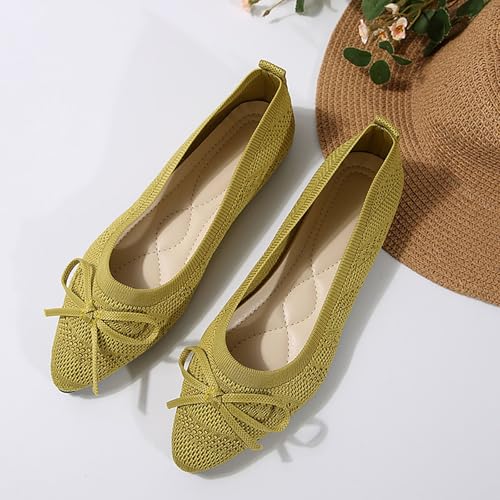 Flats for Women Casual Comfortable Ballet Flats Walking Shoes with Arch Support Pointed Bowknitted Fashionable Dress Shoes4