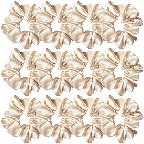 Sufermoe 12 Pcs Satin Silk Hair Scrunchies, Beige (4.5 Inch)