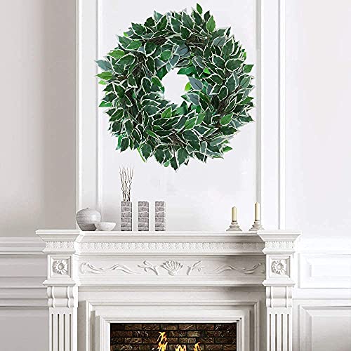 Funornam 12Pcs Artificial Variegated Ficus Leaves Benjaminatree Branches Greenery Indoor Outdoor Plant For Office House Farmhouse Home Decor (Green & White) #TOP6
