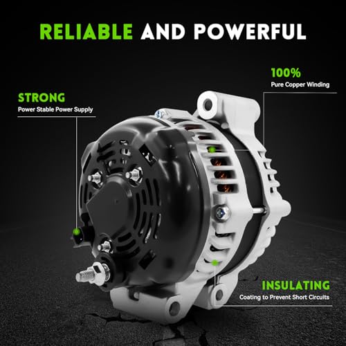 Image of New Alternator Replacement for 2011-2020 Chrysler 300, 180A V6 3.6L, Dodge Charger Durango, Jeep Grand Cherokee, 15-21 Challenger, 13-15 Ram 1500, 4801778AF P04801778AF 56029789AA 11598N