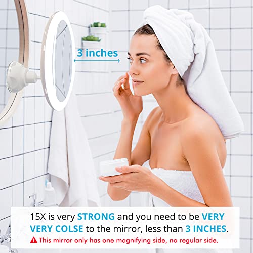 Fabuday 15X Magnifying Mirror With 3 Color Lighting, Upgraded 2023 Version Lighted Makeup Mirror With Magnification, Led Light Up Mirror With Suction Cup For Bathroom, Portable Travel Mirror… #TOP5