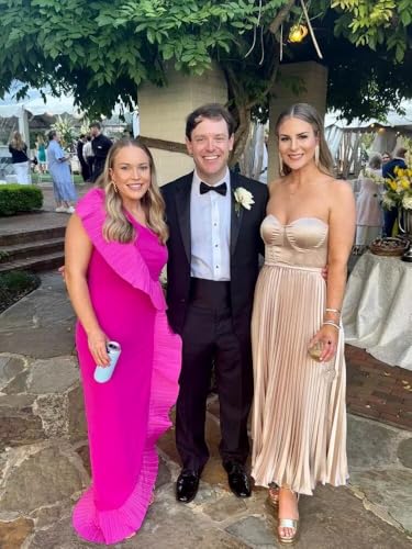 Stylefun Satin Strapeless Bridesmaid Dresses with Scraf Long Aline Pleated Formal Evening Party Gowns CYM2132