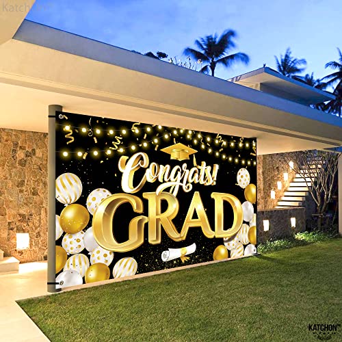 Image of Graduation Decorations 2026-72x44 Inch Graduation Banner, Congrats Grad Banner, Congratulations Banner 2026 Graduation Party Decorations, Black and Gold Graduation Backdrop, KatchOn