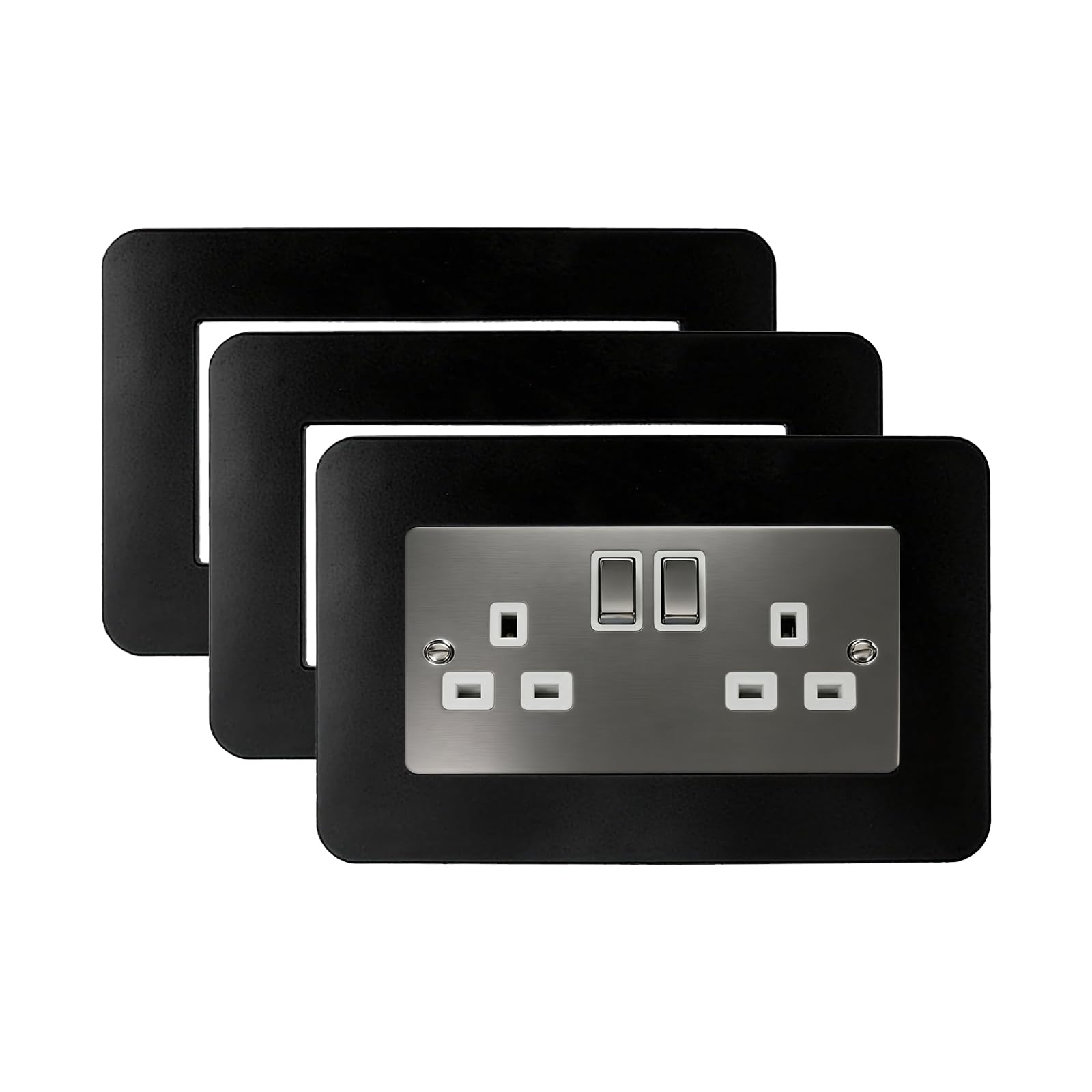 KUKUJIWA 3PCS Double Socket Surround Black,Light Switch Surrounds,Single Switch Cover Plates,Switch Sticker Cover,WallFor Home Wall Switch Decoration (14.6cm*8.6cm)