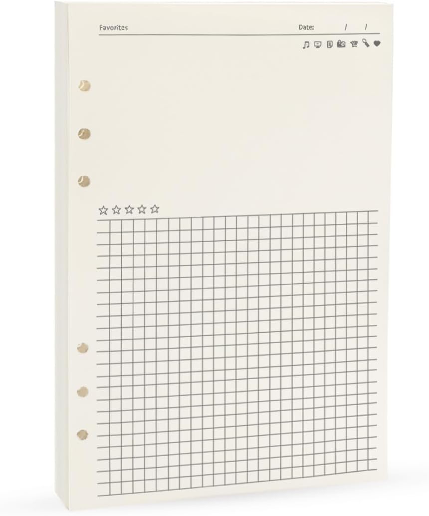 Spiral Notebook Refill,A5 Planner Inserts,6 Ring Binder Refill, for Filofax/Personal Journal, 45 sheets/90 pages, Harphia(A5 5.59 x 8.27'',Noterecord)