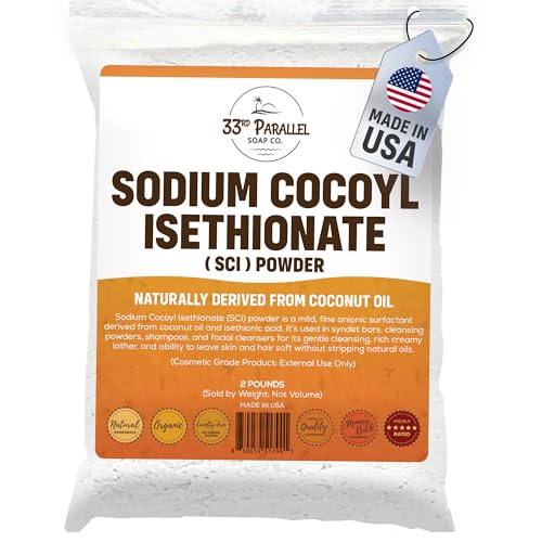 Sodium Cocoyl Isethionate (SCI) Powder (2 Lbs / 32oz) | Natural Gentle Coconut-Based Cleanser, Sulfate-Free Surfactant for Shampoo Bars, Body Wash, Facial Cleanser & Syndet Bars | 2 POUNDS