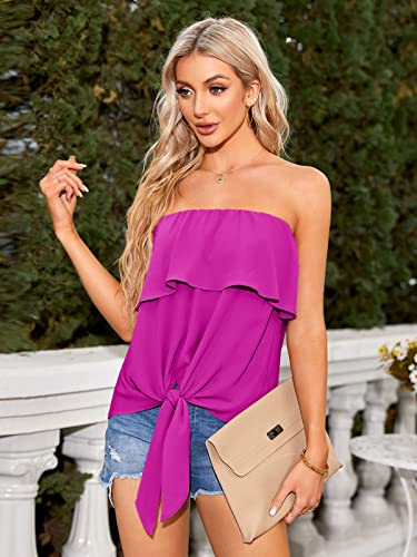 Image of Inorin Womens Ruffles Tie Front Blouse Chiffon Strapless Tiered Tube Tops Shirts