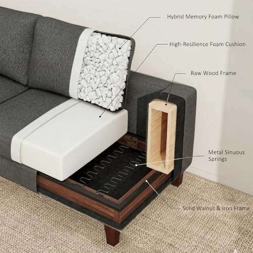 Image of Gericco Mid Century Modern 89 inch 3-Seater Couch for Living Room, Dark Grey