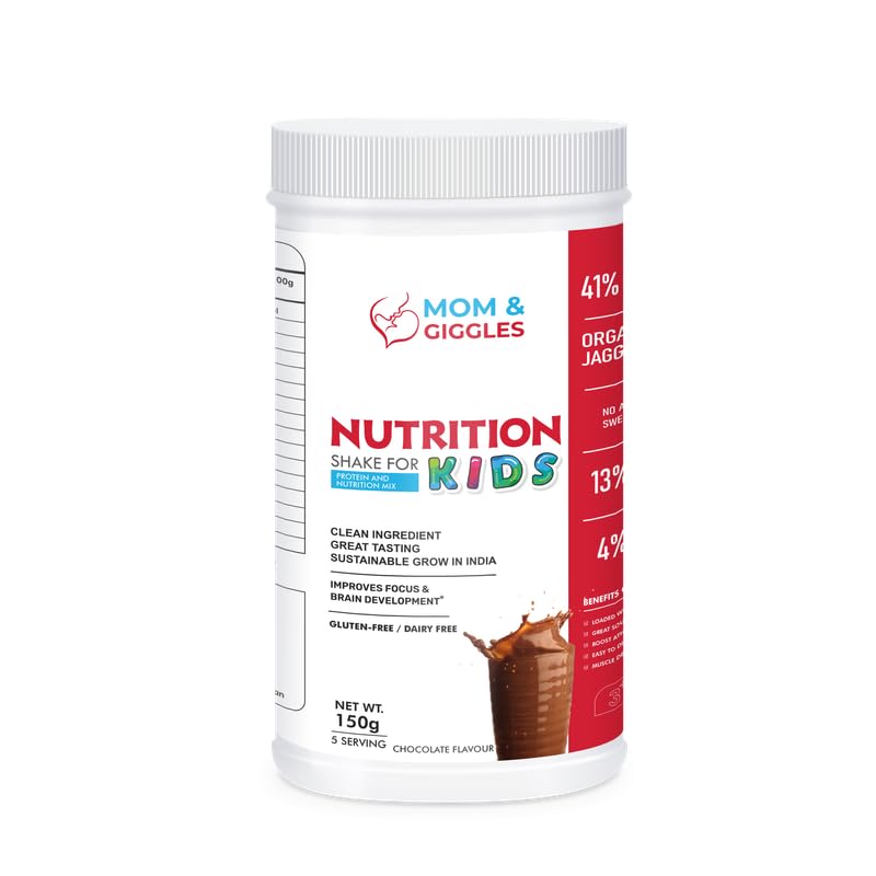 Image of MOM & GIGGLES Plant Protein Powder For Kids | Vegan Protein Powder | Chocolate Protein Powder | Pea Protein Powder- (Chocolate Flavour) Pack of 1-150 gm