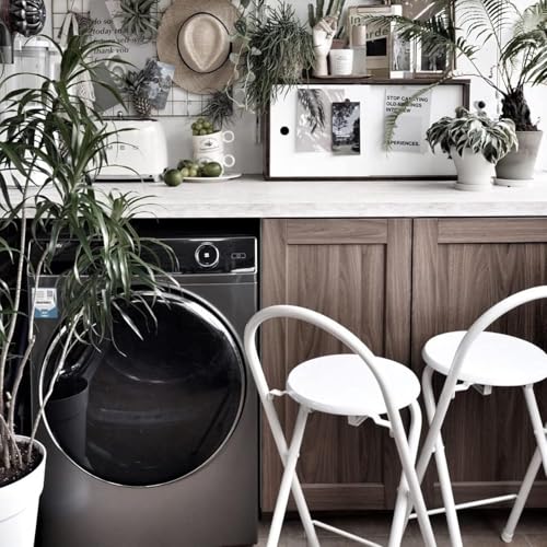 Tabouret de bar pliant blanc avec dossier robuste et structure noire