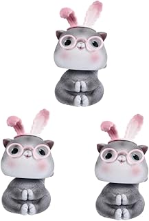Garneck 3 Pçs Gato Bobble Cabeça Ornamento Acenando Boneca Carro Resina Cabeça Animal Animal Mesa De Trabalho Decoração Mini Estatueta Painel Ornamento Painel Decoração Painel Boneca O