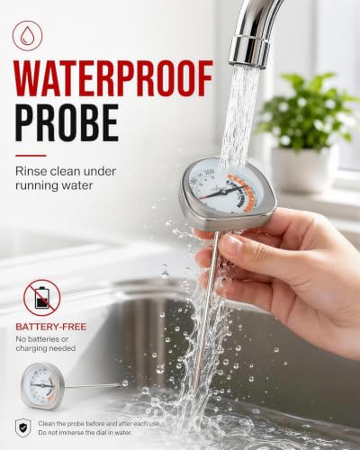 Image of Leave in Probe Meat Thermometer Oven Safe Dual Pointer Dial BBQ Grill