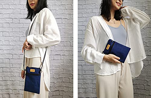 Image of Tainada Women Crossbody Shoulder Travel Zippered Wallet Purse Clutch Phone Bag w /Detachable Strap (Navy Blue)