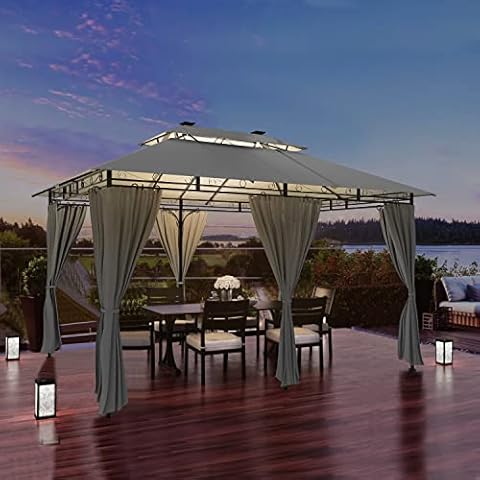 Homall Garten Pavillon 4x3x2,7m mit LED-Beleuchtung, 180g/m² Dachplane Wasserdicht Partyzelt, Metallrahmen Stabile Füße, Terrassenpavillon für 6-8 Personen, Dunkelgrau Cover