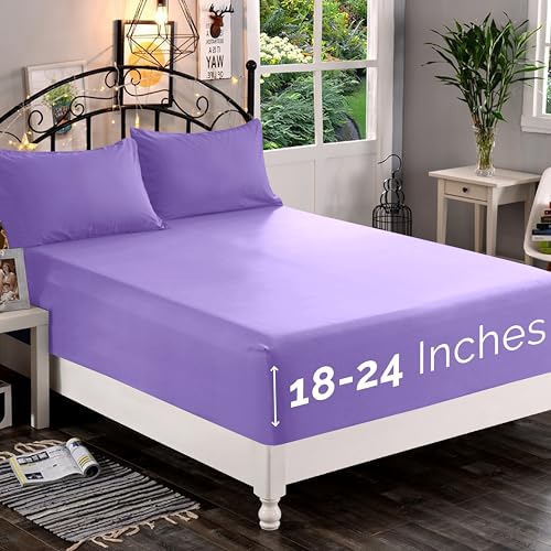 Elegant Comfort 1500 Premium Quality Fitted Sheet Ultra Soft 18-24 Inch Extra Deep Pocket - Single Fitted Sheet for High Mattress - Wrinkle Free with Smart Storage Pockets, King, Lavender