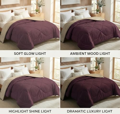 Image of VAS COLLECTIONS Double Size Cotton Reversible Comforter (228x254 cm) | 220 GSM Soft & Breathable AC Quilt | Lightweight All Season Bedding for Double Bed (Vintage Purple)