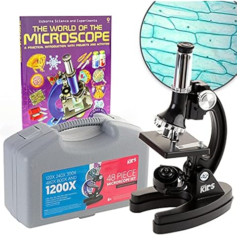 AmScope M30-ABS-KT1-WM 120X-1200X Educational Metal Arm Kids Compound Microscope Kit + World of Microscope Book Cover