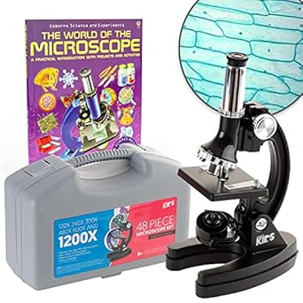 AmScope M30-ABS-KT1-WM 120X-240X-300X-480X-600X-1200X Educational Metal Arm Kids Compound Microscope Kit + Book
