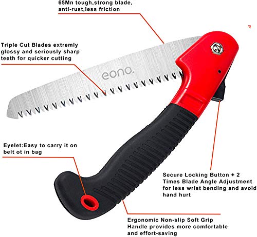 Foto von Amazon Brand – Eono 7-Zoll-Klapphandsäge, Astsäge mit scharfer Klinge, festem Griff und Sicherheitsverschluss (Rot)