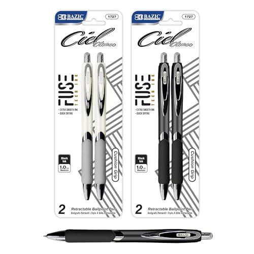 Bolígrafos retráctiles Bazic negro 1.0 mm, pack x2