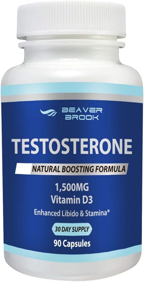 Beaver Brook Testosterone Booster 1,500mg Dietary Supplement, All Natural, Non-GMO - 90 Capsules : Health & Household