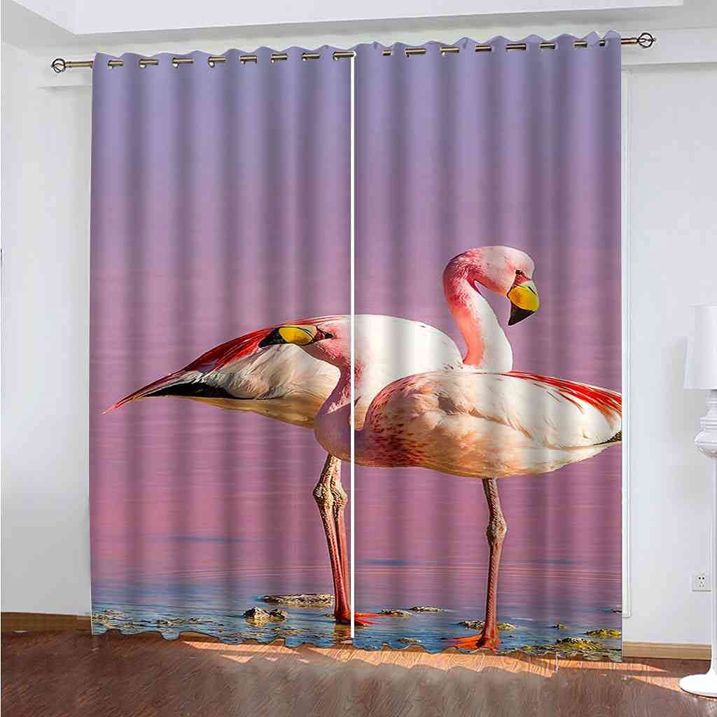 Rideau Occultant Flamant Rose 3D de 200x214 cm pour Salon Moderne