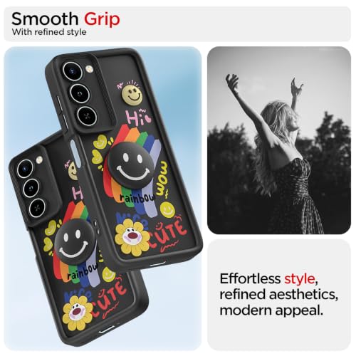 Image of Pikkme Back Cover for Realme P4 Lite 5G / Realme C83 5G | Soft Silicone| Cute Rainbow Smile & 3D Cartoon Flower Design | Shockproof Raised Camera Protection Bumper Case (Black)