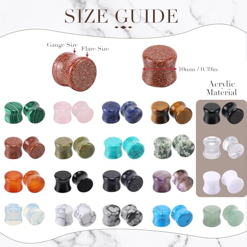 Hotop 20 Pairs 10mm 00g Ear Stone Plugs Tunnels Gauges Saddle Ear Gauge Plugs Double Flared Tunnels Stretchers Earrings for Women Men Christmas Gift Piercing Jewelry2