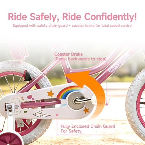 Image of WinHope Girls Bike, 12-18 Inch Children's Bicycle for 2-9 Years Old, Beginner Kids Bike with Training Wheels, Doll Seat & Basket,Streamers for Outdoor Riding, Multiple Colors
