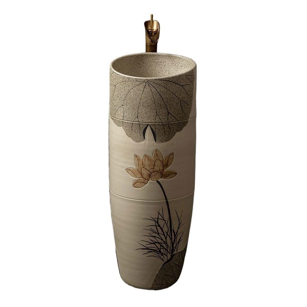 AYCDL Pedestal Sink Ceramic Column Wash Basin Outdoor Courtyard Pool Wash Basin Villa Balcony Outdoor Floor-Standing Integrated Column Basin Bathroom Pedest