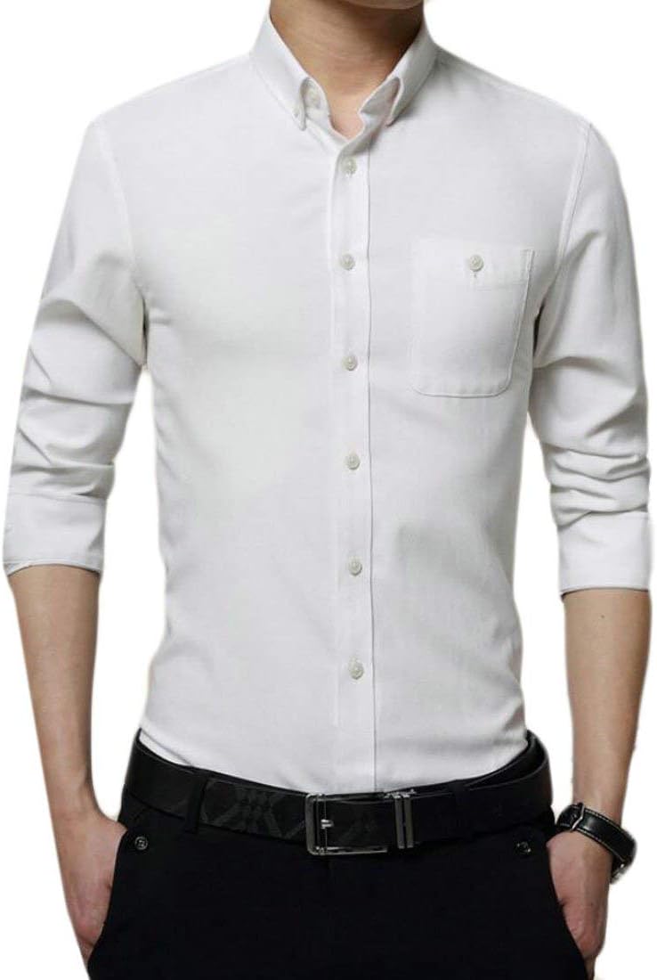 Alion Men's Formal Long Sleeve Button Down Solid Color Slim Fit Non-Iron Dress Shirt White S
