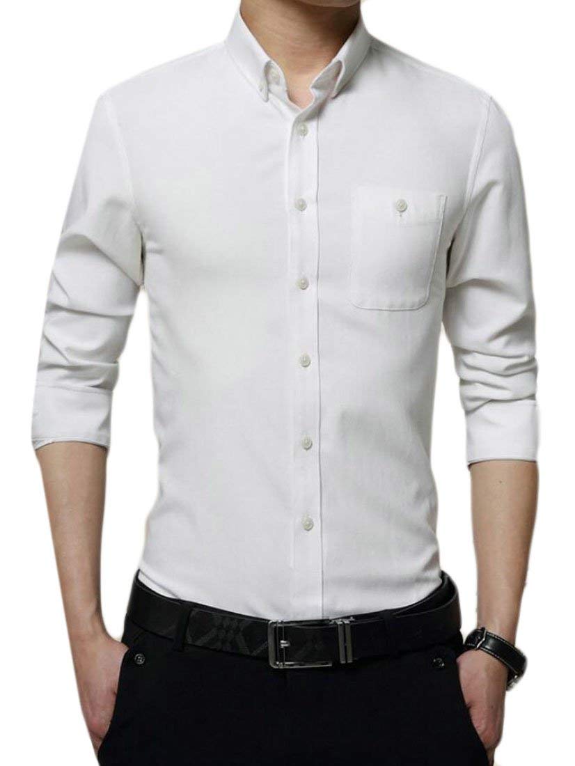 Alion Men's Formal Long Sleeve Button Down Solid Color Slim Fit Non-Iron Dress Shirt White S